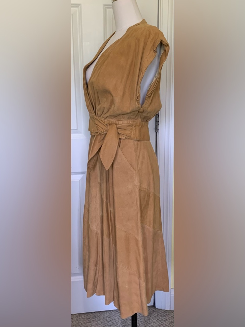 Vintage Leather Set Camel/Tan Suede Wrap Top ALine Skirt Old Money